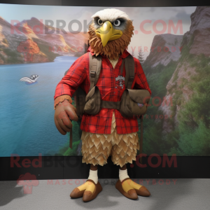 Red Haast's eagle mascot costume character dressed with Cargo Shorts and Scarves