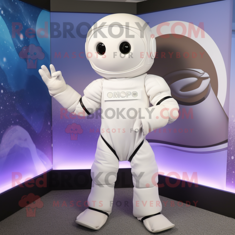 White Momentum mascot costume character dressed with Mini Dress and Wraps White Momentum mascot costume character dressed with Mini Dress and Wraps