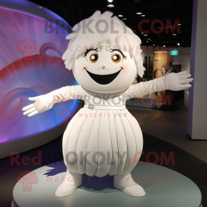 White Momentum mascot costume character dressed with Mini Dress and Wraps