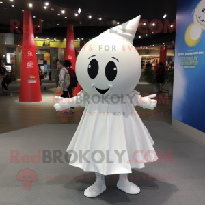White Momentum mascot costume character dressed with Mini Dress and Wraps