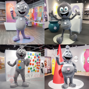 Gray Candy mascot costume character dressed with Yoga Pants and Cufflinks