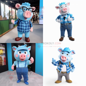 Sky Blue Pig maskot kostym...