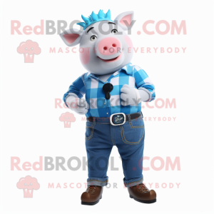 Sky Blue Pig maskot kostume...
