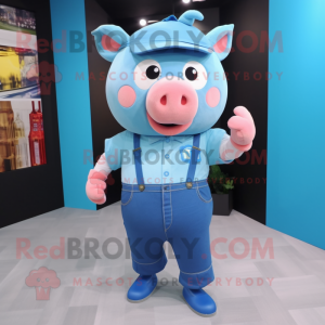 Sky Blue Pig maskot kostym...