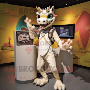 Cream chupacabra mascot costume character dressed with Graphic Tee and Bracelets