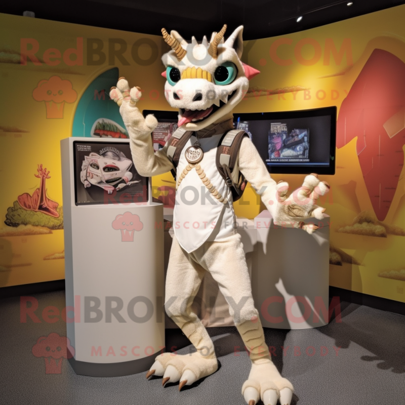 Cream chupacabra mascot costume character dressed with Graphic Tee and Bracelets Cream chupacabra mascot costume character dressed with Graphic Tee and Bracelets