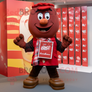 Red Chocolate bar mascot costume character dressed with Rugby Shirt and Scarf clips