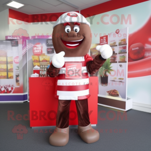 Red Chocolate bar mascot costume character dressed with Rugby Shirt and Scarf clips