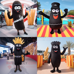 Black French fries mascot costume character dressed with One-Piece Swimsuit and Beanies