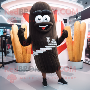 Black French fries mascot costume character dressed with One-Piece Swimsuit and Beanies