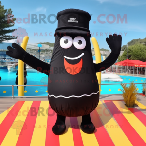 Black French fries mascot costume character dressed with One-Piece Swimsuit and Beanies