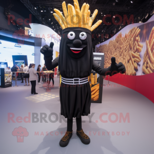 Black French fries mascot costume character dressed with One-Piece Swimsuit and Beanies