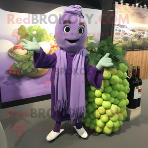 Lavender Grape mascot costume character dressed with Sweater and Scarves