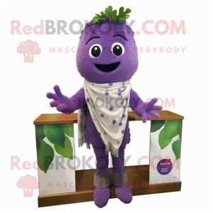 Lavender Grape mascot costume character dressed with Sweater and Scarves