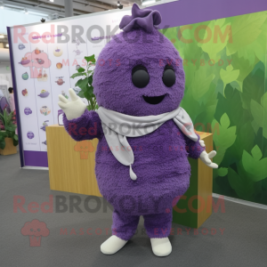 Lavender Grape mascot costume character dressed with Sweater and Scarves