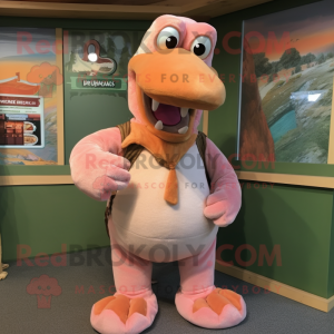 Peach loch ness monster mascot costume character dressed with Corduroy Pants and Hairpins