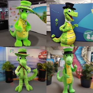 Lime Green Sea Horse mascot costume character dressed with Waistcoat and Hat pins