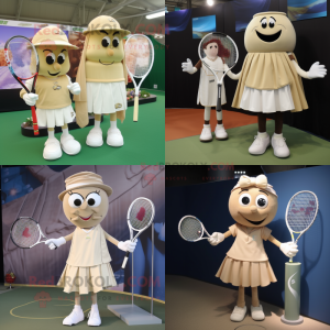 Beige Tennis racket mascot costume character dressed with Wrap Skirt and Cufflinks