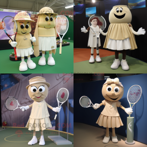 Beige tennisracket maskot...