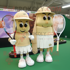 Beige Tennis racket mascot costume character dressed with Wrap Skirt and Cufflinks