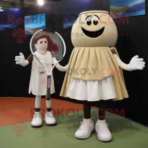 Beige Tennis racket mascot costume character dressed with Wrap Skirt and Cufflinks