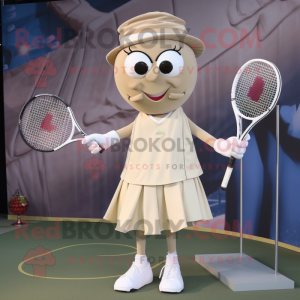 Beige Tennis racket mascot costume character dressed with Wrap Skirt and Cufflinks