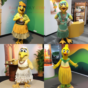 Olive Butter Chicken mascot costume character dressed with Maxi Skirt and Necklaces