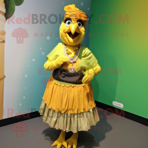 Olive Butter Chicken mascot costume character dressed with Maxi Skirt and Necklaces