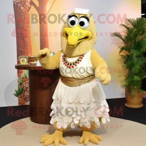 Olive Butter Chicken mascot costume character dressed with Maxi Skirt and Necklaces