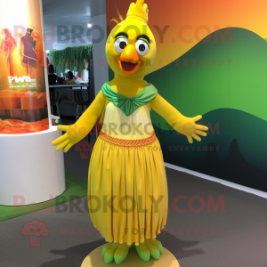 Olive Butter Chicken mascot costume character dressed with Maxi Skirt and Necklaces