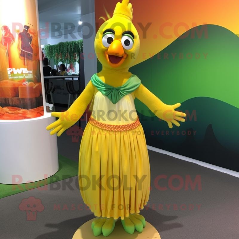 Olive Butter Chicken mascot costume character dressed with Maxi Skirt and Necklaces Olive Butter Chicken mascot costume character dressed with Maxi Skirt and Necklaces