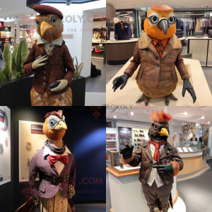 nan Pheasant mascot costume character dressed with Leather Jacket and Tie pins