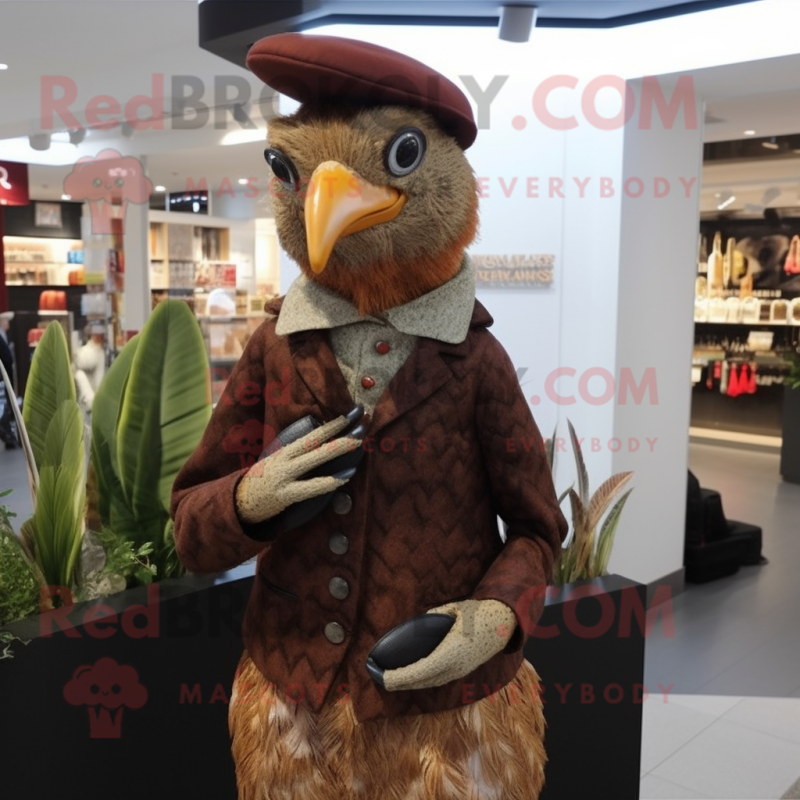 nan Pheasant mascot costume character dressed with Leather Jacket and Tie pins