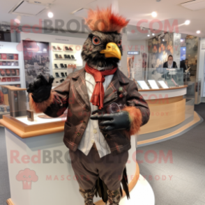 nan Pheasant mascot costume character dressed with Leather Jacket and Tie pins