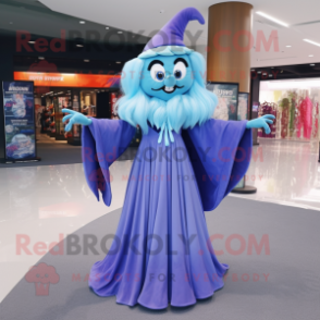 Sky Blue witch mascot costume character dressed with Evening Gown and Shoe laces