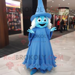 Sky Blue witch mascot costume character dressed with Evening Gown and Shoe laces