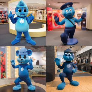 Cyan navy soldier mascot costume character dressed with Yoga Pants and Mittens