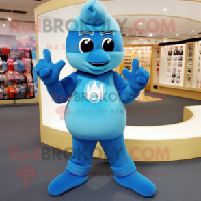 Cyan navy soldier mascot costume character dressed with Yoga Pants and Mittens