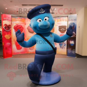 Cyan navy soldier mascot costume character dressed with Yoga Pants and Mittens