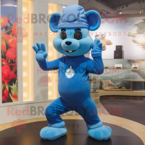 Cyan navy soldier mascot costume character dressed with Yoga Pants and Mittens