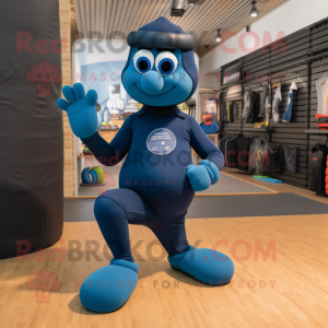 Cyan navy soldier mascot costume character dressed with Yoga Pants and Mittens