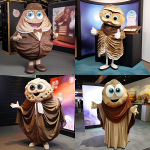 Brown Oyster mascot costume character dressed with Suit and Shawls
