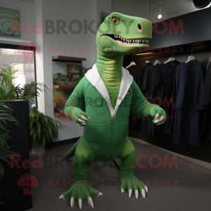 Green Allosaurus mascot costume character dressed with Sweatshirt and Ties