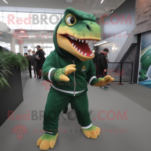 Green Allosaurus mascot costume character dressed with Sweatshirt and Ties