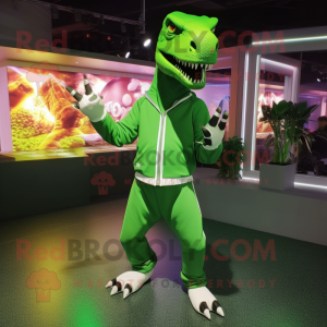 Green Allosaurus mascot costume character dressed with Sweatshirt and Ties