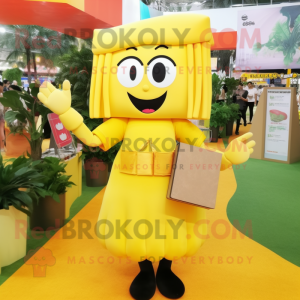 Yellow Pad Thai mascot costume character dressed with Skirt and Wallets