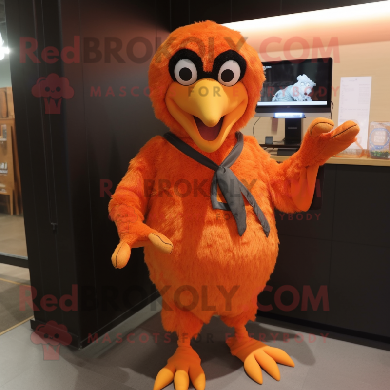 Orange Crow mascot costume character dressed with Romper and Gloves Orange Crow mascot costume character dressed with Romper and Gloves
