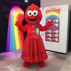 Red Rainbow mascot costume character dressed with Evening Gown and Lapel pins