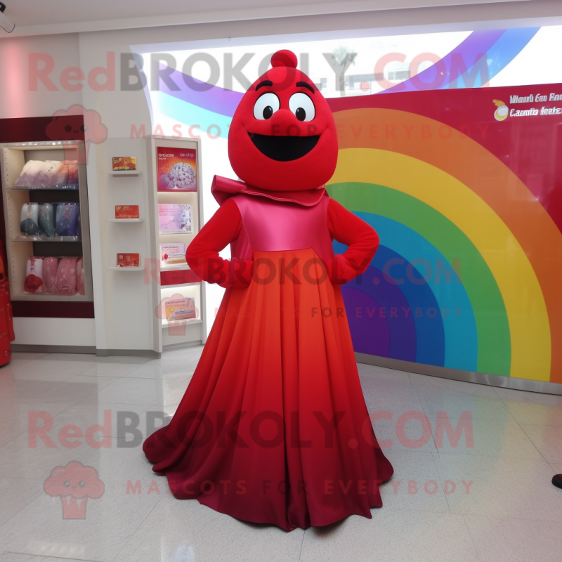 Red Rainbow mascot costume character dressed with Evening Gown and Lapel pins