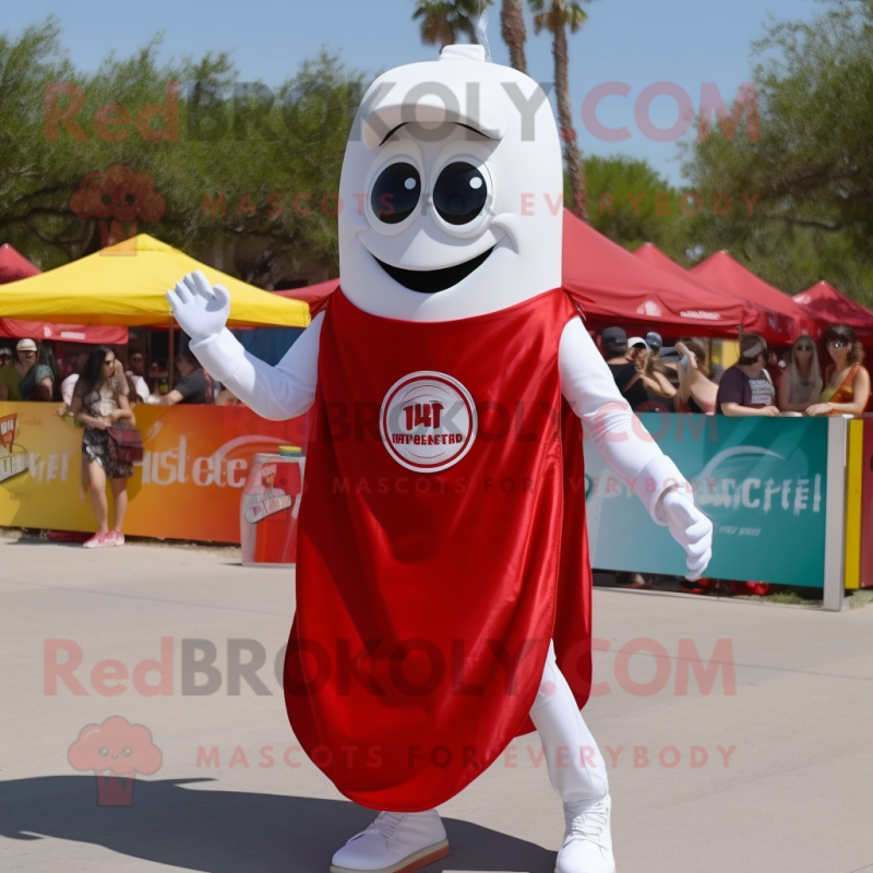 White Bottle of ketchup mascot costume character dressed with Denim Shorts and Wraps